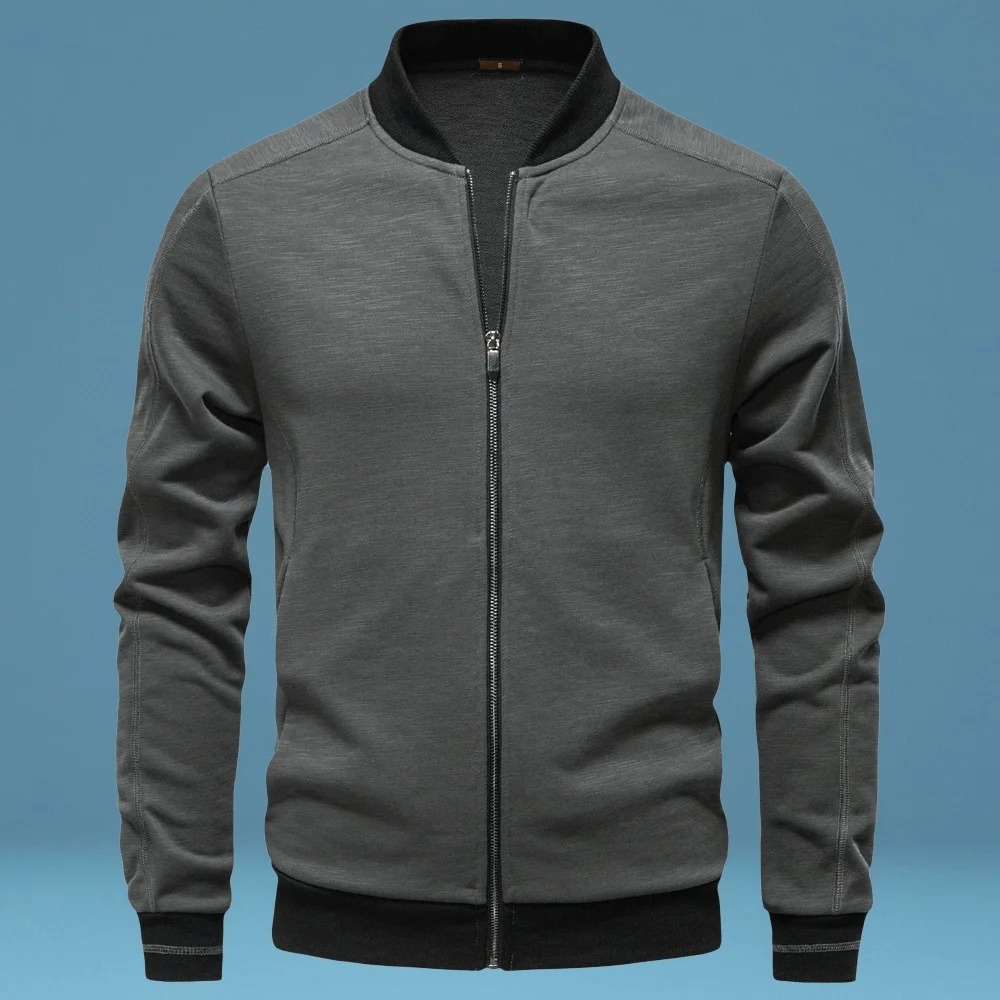 

Casual Thin Baseball Collar Jaet for Men Youth Busin Sle Cotton Polyester Blend Windproof Zipper Closure No Hat Included