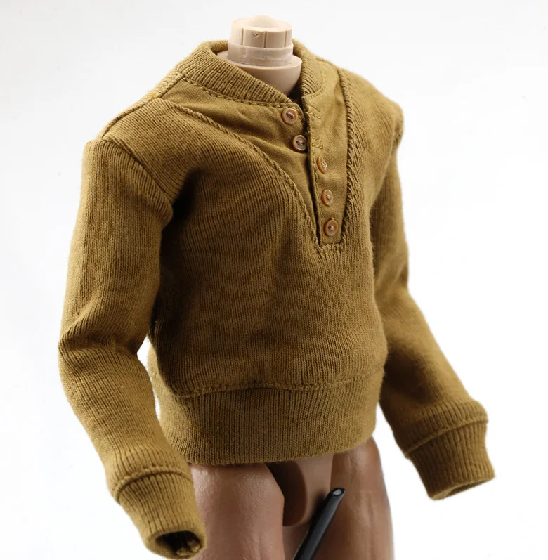 1/6 Men Soldier Long Sleeve Sweater Short V-Neck Knitted Top Military Uniform Accessory For 12 Inches Action Figure Model
