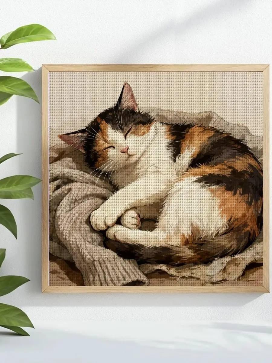 1 Stück 40x40 cm/15,74 Zoll Katzen-Motiv Kreuzstich-Set DIY-Kit 11CT/14CT DIY-Stickerei-Set DIY-Kreuzstich-Set Wandbild – Detail 1