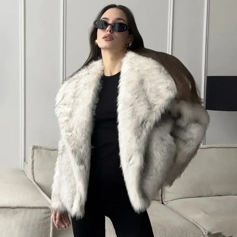 معطف فرو مزيف شتوي من Tuularose موضة فضفاضة غير رسمية سميكة دافئة بأكمام طويلة وطية صدر السترة معطف تويد نسائي أنيق عالي الشارع سترة قطيفة