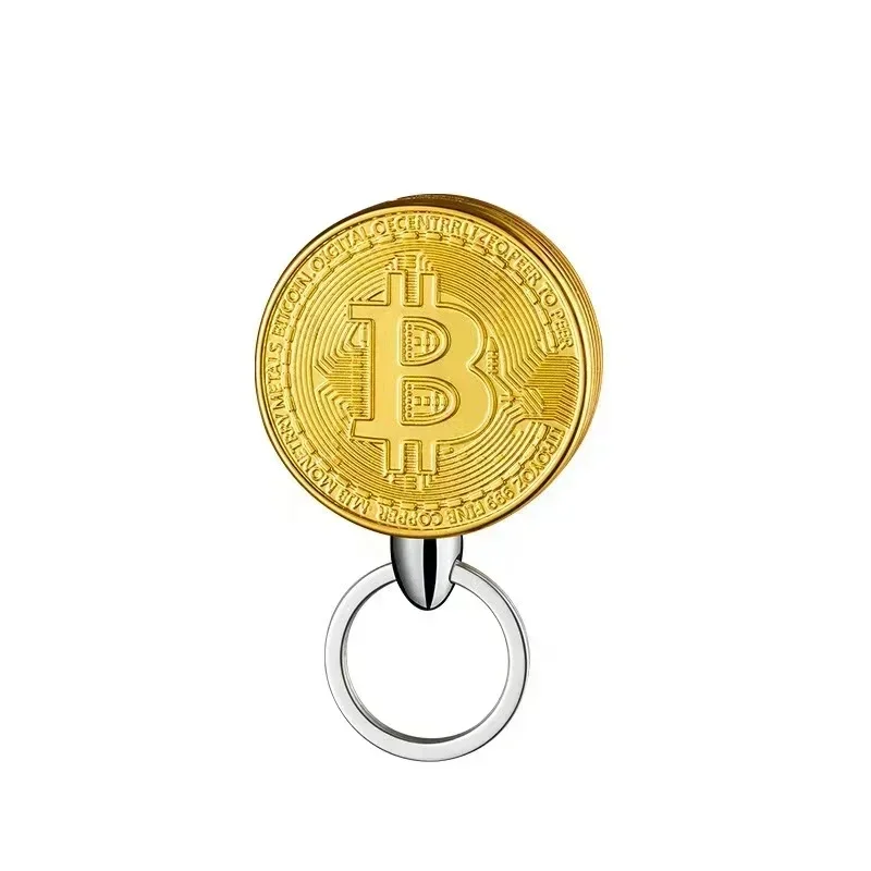 2024 New Creative Bitcoin Butane Gas Lighter  Personality Coin Torch Lighter with Keychain Portable Mini Fun Gadgets for Men