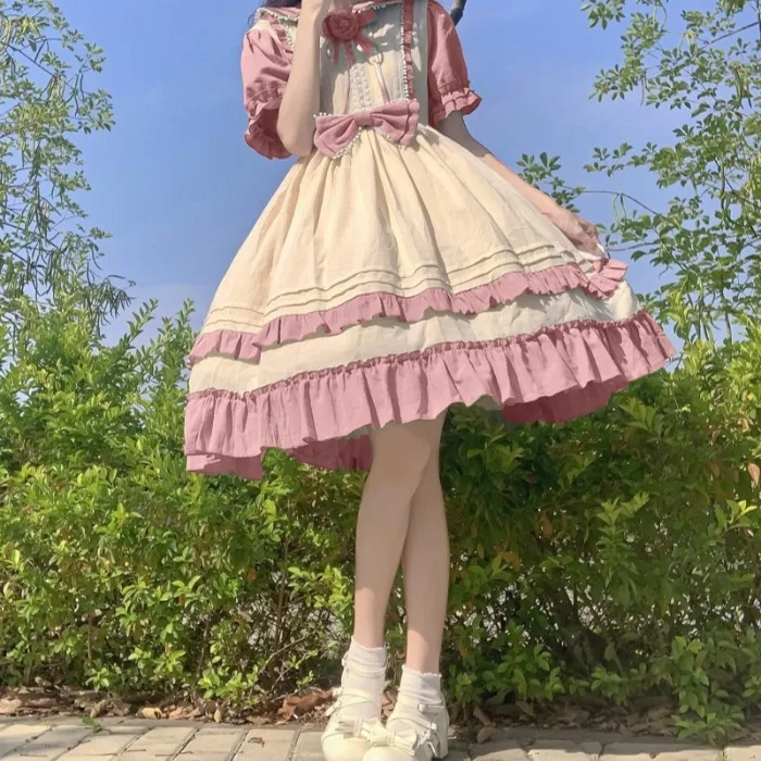 Vestido Lolita de manga corta para mujer, ropa de fiesta de princesa, Harajuku, Kawaii, estilo japonés