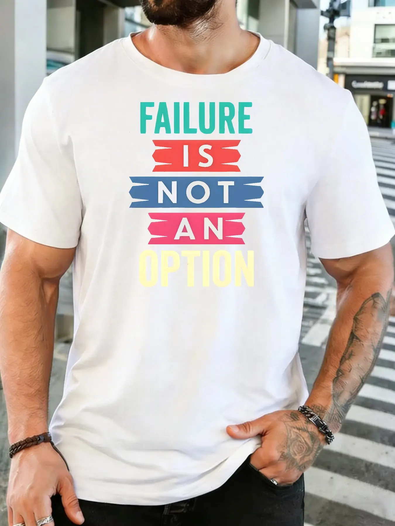 Men Cotton Crew Neck T Shirt Failure Is Not An Option Motivational Slogan Print Inspirational Daily Casual Short Sleeve Male Top