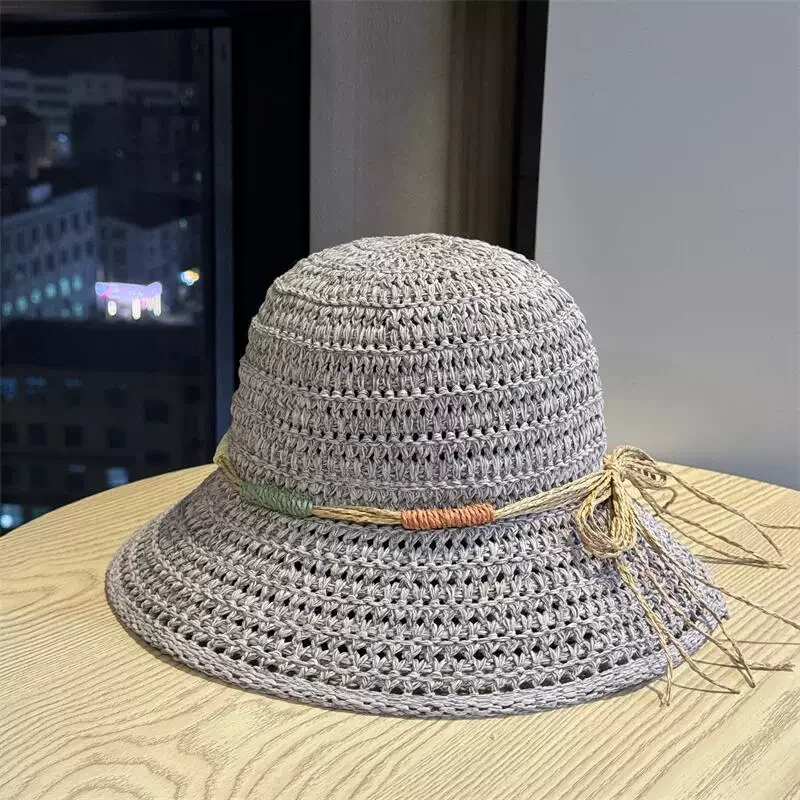 Summer Ethnic Style Bucket Hat for Women Foldable Sun Crochet Hat Beach Travel Vacation Handmade Straw Hat Breathable Panama Cap 4