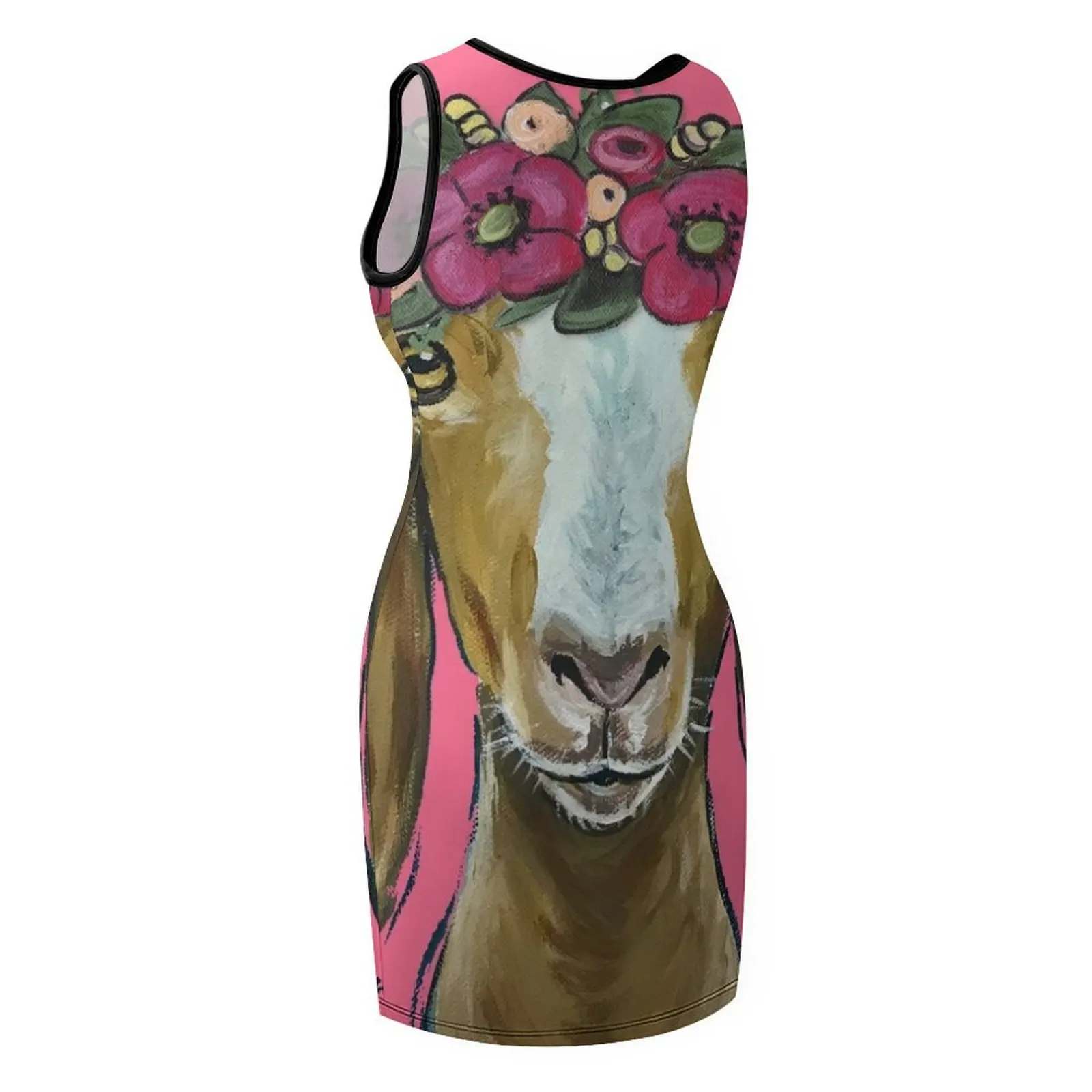 Flor coroa cabra arte sem mangas vestido de verão feminino elegante vestidos soltos roupas estéticas vestidos estilo coreano para mulher