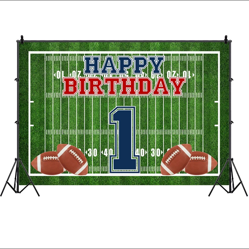 American Football Theme First Birthday Party Backdrop Touch Down Rugby Background Grass Field Stadium Decoration Photo Banner