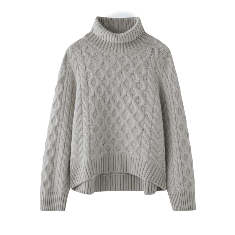 

Осень-зима, толстый женский пуловер с воротником, 100% кашемировый свитер, тяжелый вязаный повседневный свободный стиль, кашемировый трикотаж, топ