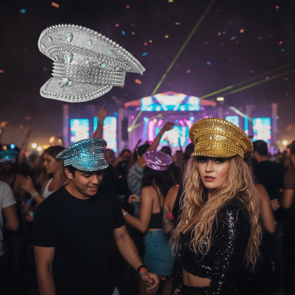Fashion y2k Party Cap Boost Party Vibe Gold Captain Cap No Deformation Shining brightly Air Force Hat Bar Concert