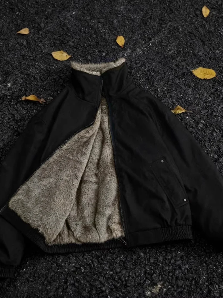 

Мужская хлопковая куртка в стиле ретро в американском стиле с меховым воротником, зимнее теплое парусиновое молодежное пальто из бычьей ткани с меховым воротником