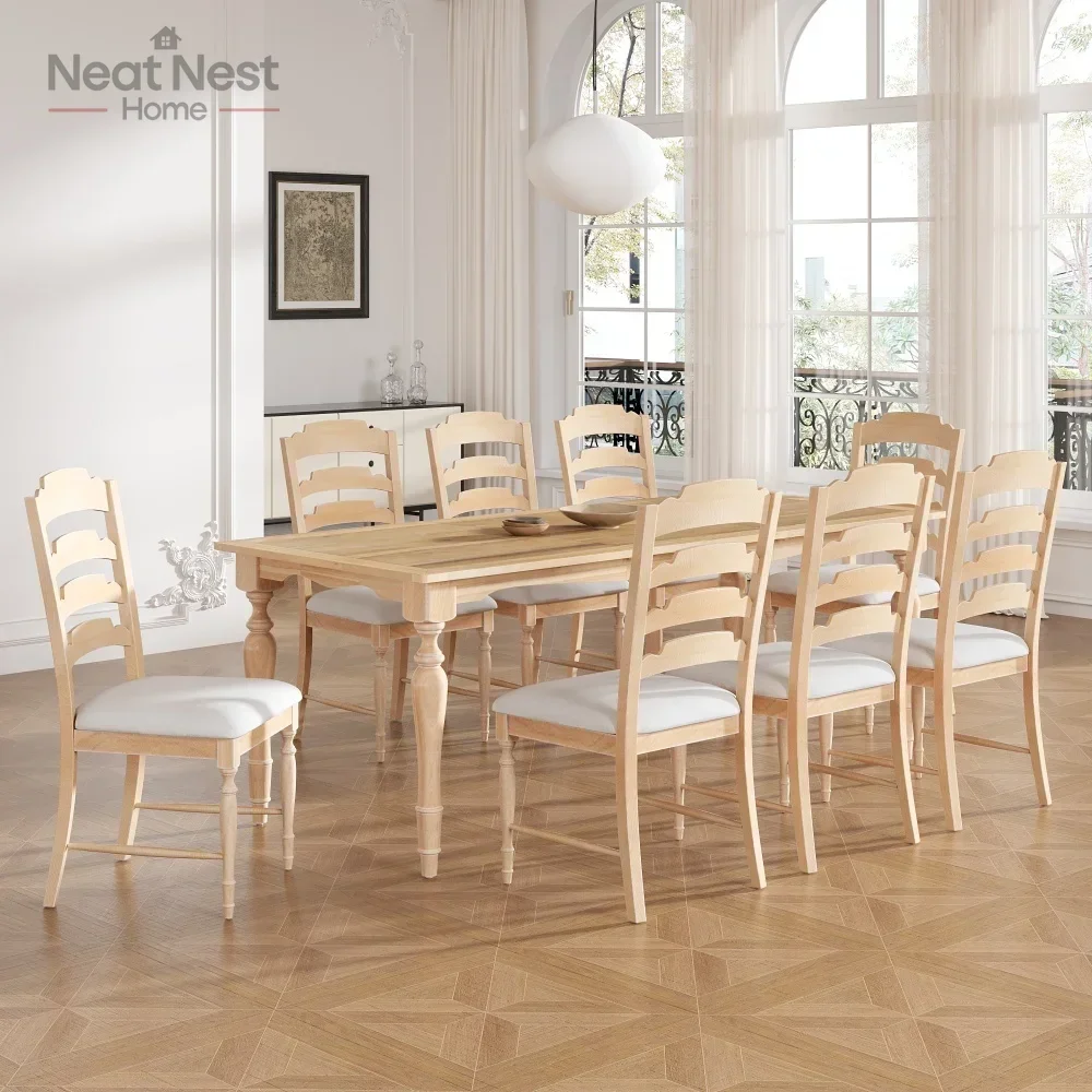 

Dining Chairs Vintage Traditional 9-Piece 82.7inch Extendable Dining Table Set Removable Leaf and 8 Upholstered Dining Table