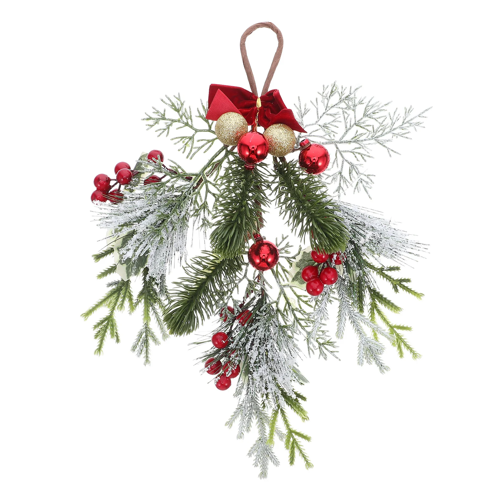 

Christmas Teardrop Swag Red Berries Bowknot Gold Ball Artificial Winter Door Hanging Wreath for Front Door Xmas Decorations