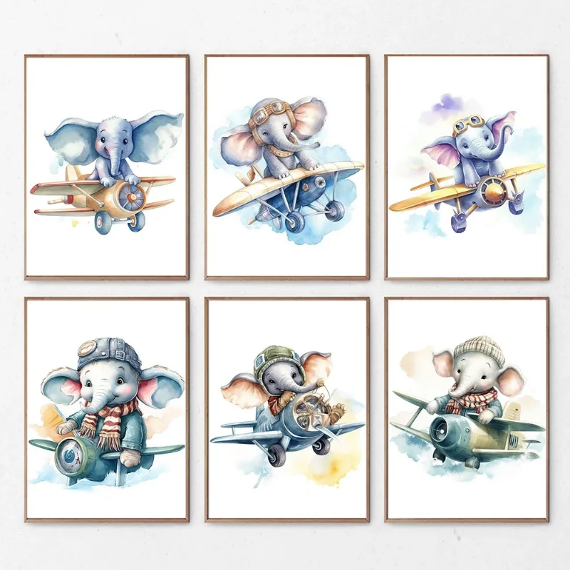 Картина на холсте с акварелью, милые картины с животными для детской комнаты, домашний декор