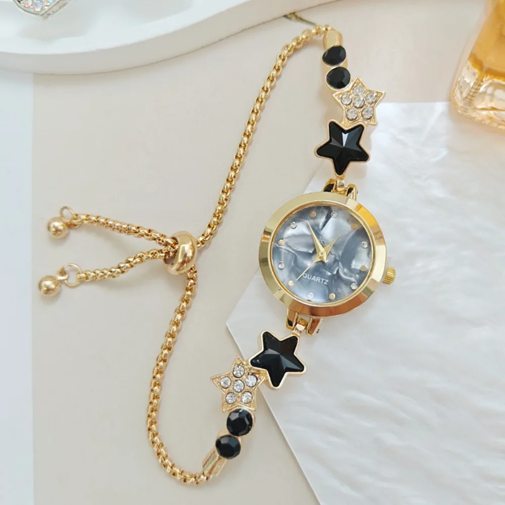 Fashion Adjustable Bracelet Watch Rhinestone Alloy Star Chain Watch Quartz Watch for Women Girls