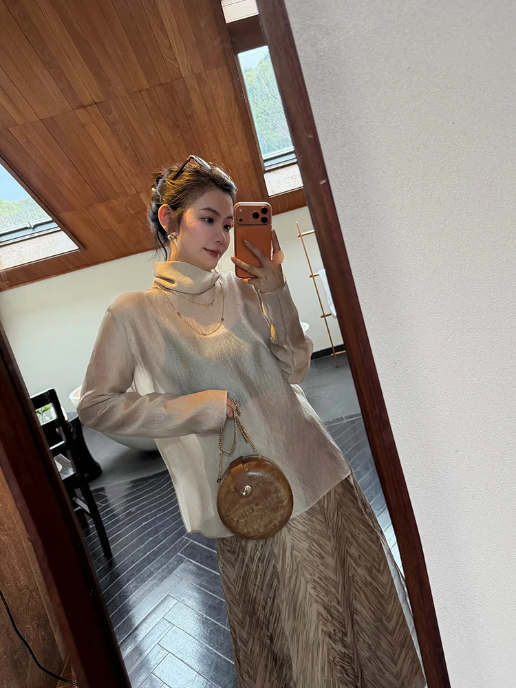 

Женская повседневная свободная блузка-накидка Meng Cysanthemum Unique Sli с высоким воротником, стройнящая фигуру, для весеннего сезона