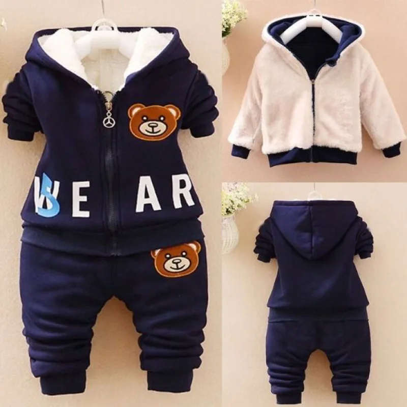 Children\'s Autumn And Winter Casual Thickened Set Baby Cotton Clothes Padded Warm Suit Boys Girls Coat + Pants Two-piece Sets