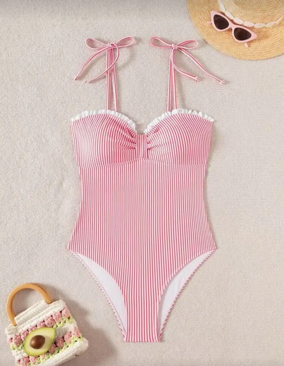 2026 Strappy ملابس السباحة قطعة واحدة مثير مخطط كشكش ملابس النساء الاستحمام السباحة لباس سباحة مبطن بحر الصيف #5