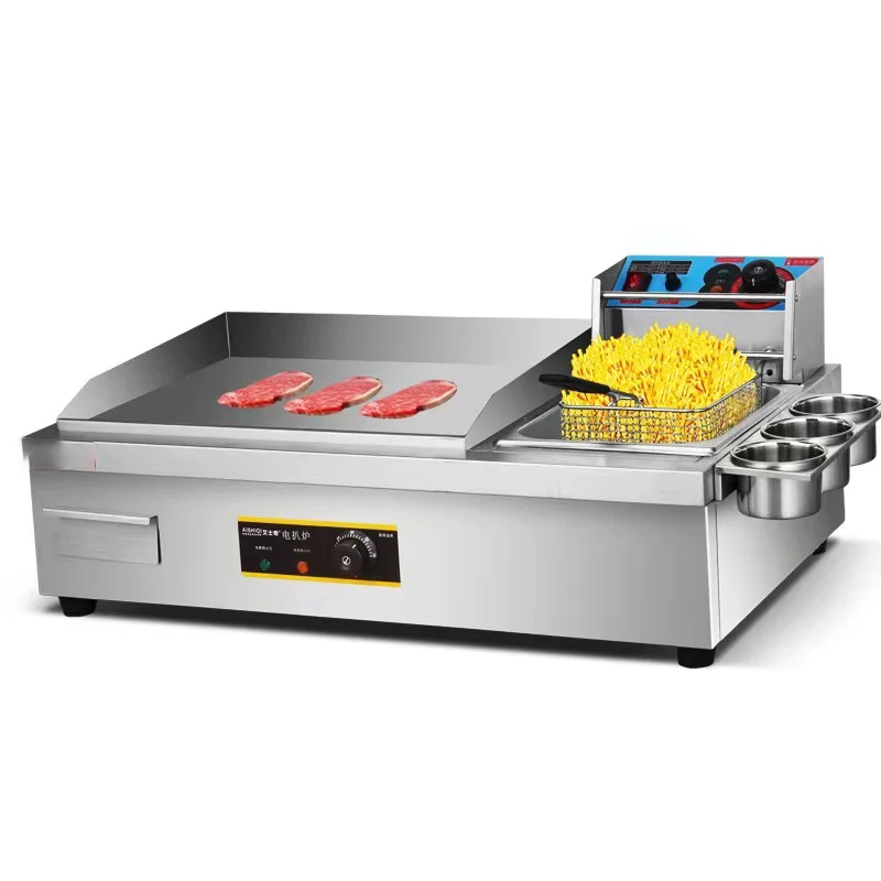 Commercial Stainless Steel Kitchen Burger Fryer Grill Pan Full Flat Ribbed Countertops Electric Grill