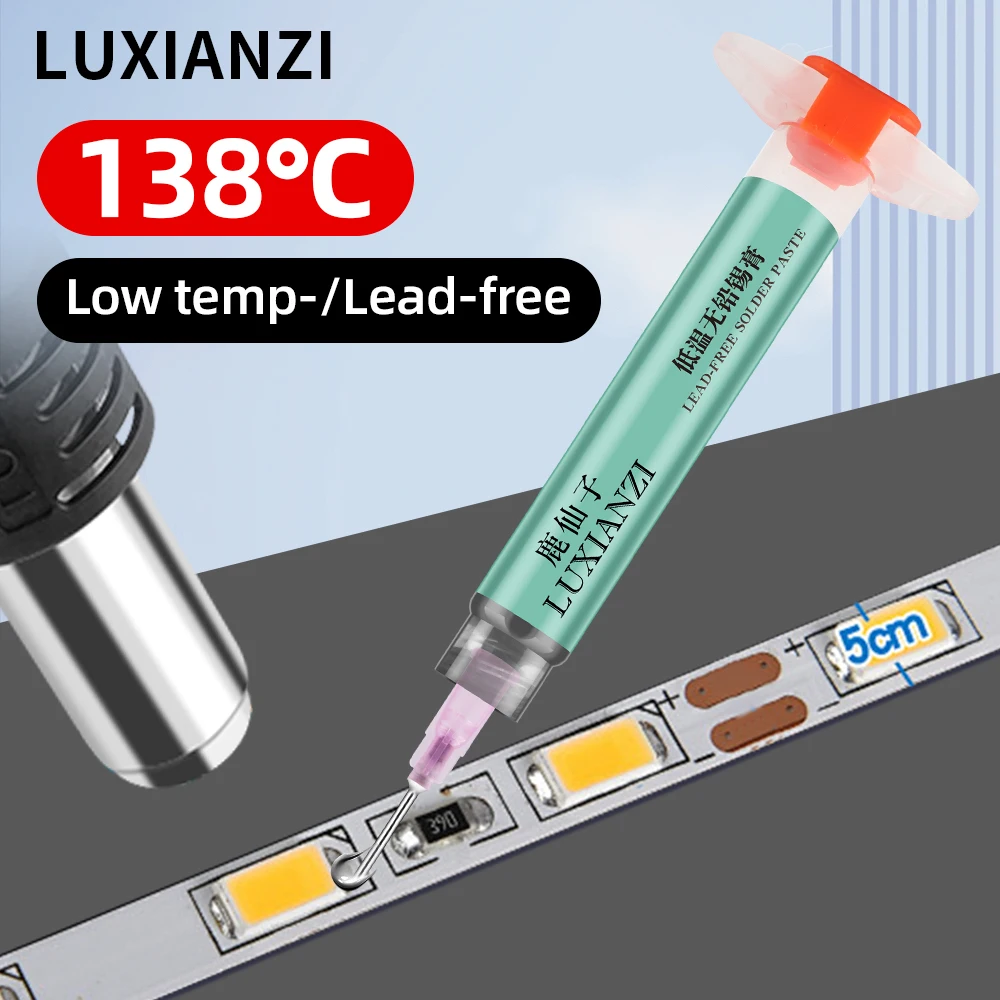 LUXIANZI 138℃ Solder Paste Syringe Flux Lead-free Sn42Bi58 For Soldering SMD BGA IC PCB Needle Tube  No Clean Welding Paste