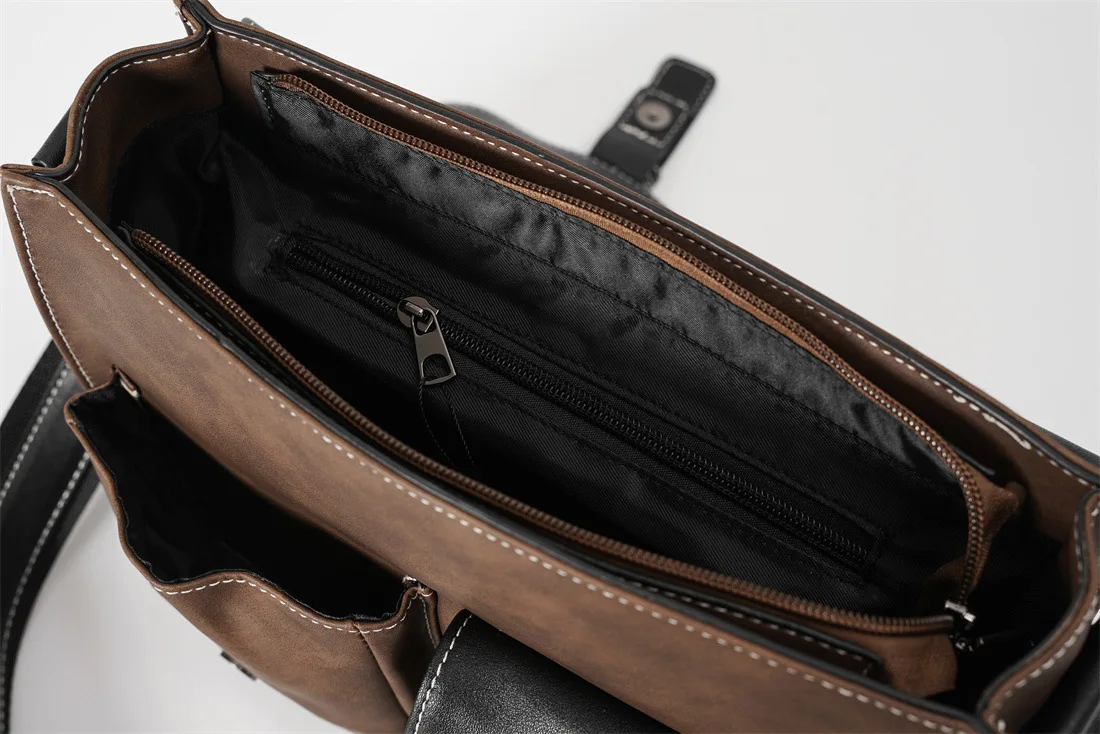 Vintage Herren-Umhängetaschen, Modisches Markendesign, Schulter-Messenger-Tasche für Männer, Umhängetasche mit Klappentaschen, Quadratische Ledertaschen – Detail 14