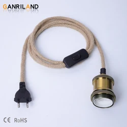 GANRILAND Vintage Hanf Seil Elektrische Kabel E27 Buchse EU Stecker Lampe Basis Netzkabel Mit ON OFF Schalter 220V aluminium Fassung