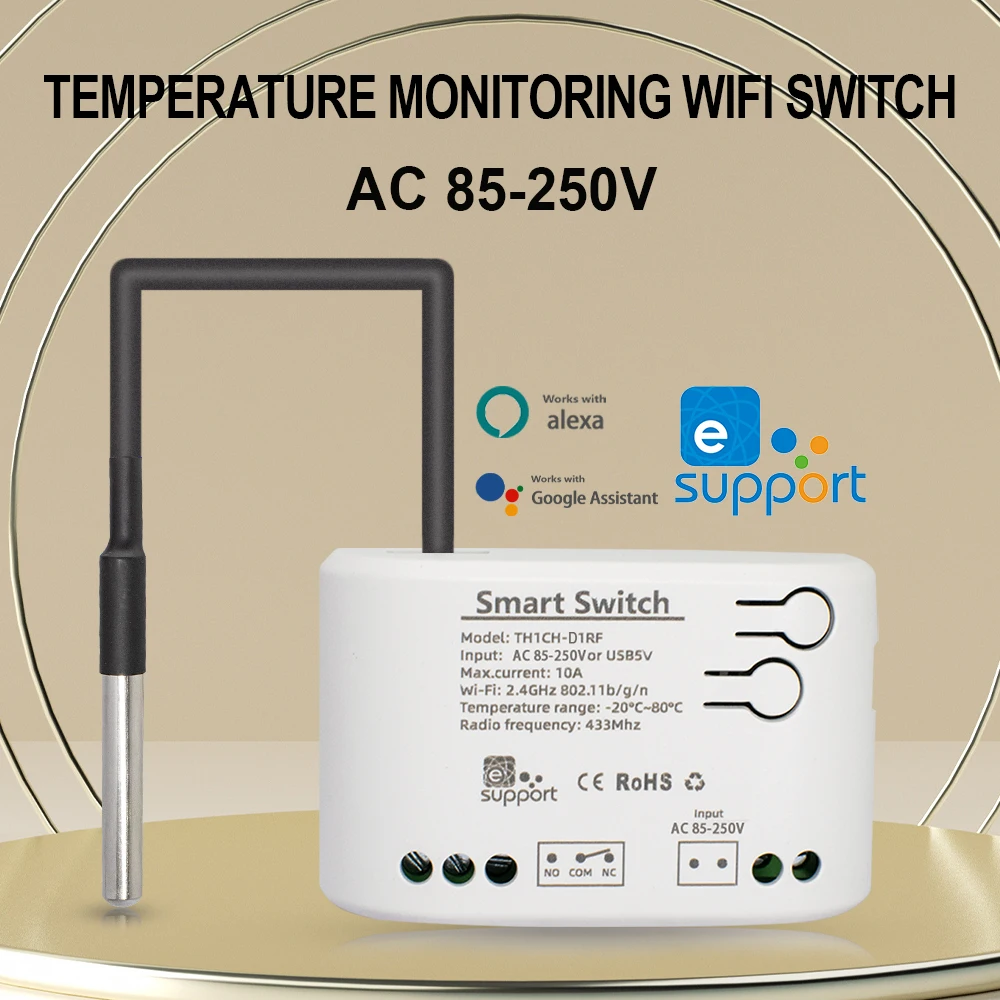 eWelink Smart TH16 Switch 10A Termostato Monitoraggio della temperatura Interruttore WiFi Controllo wireless compatibile con Alexa Google Home