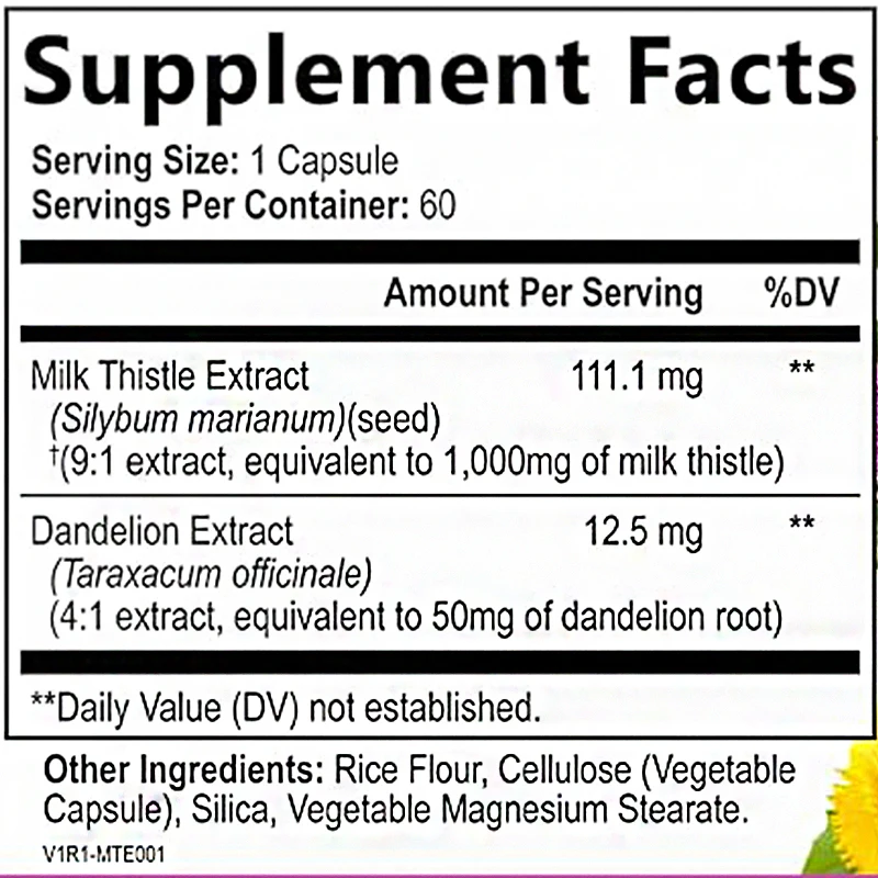 우유 엉킨 보충제, 허브 간 보충제, 우유 엉킨, 민들레 뿌리 추출물, 실리마린-60 캡슐