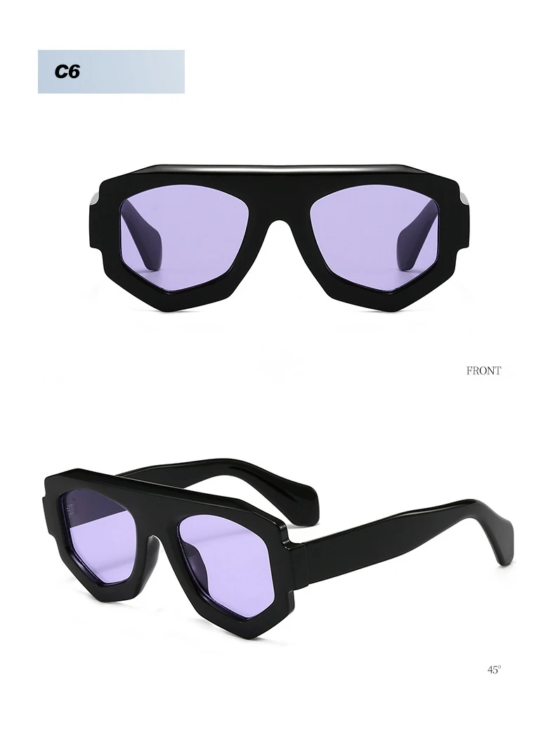 SO&EI Mode Unregelmäßige Quadratische Frauen Sonnenbrille Shades UV400 Retro Blau Lila Männer Sonnenbrille – Detail 12