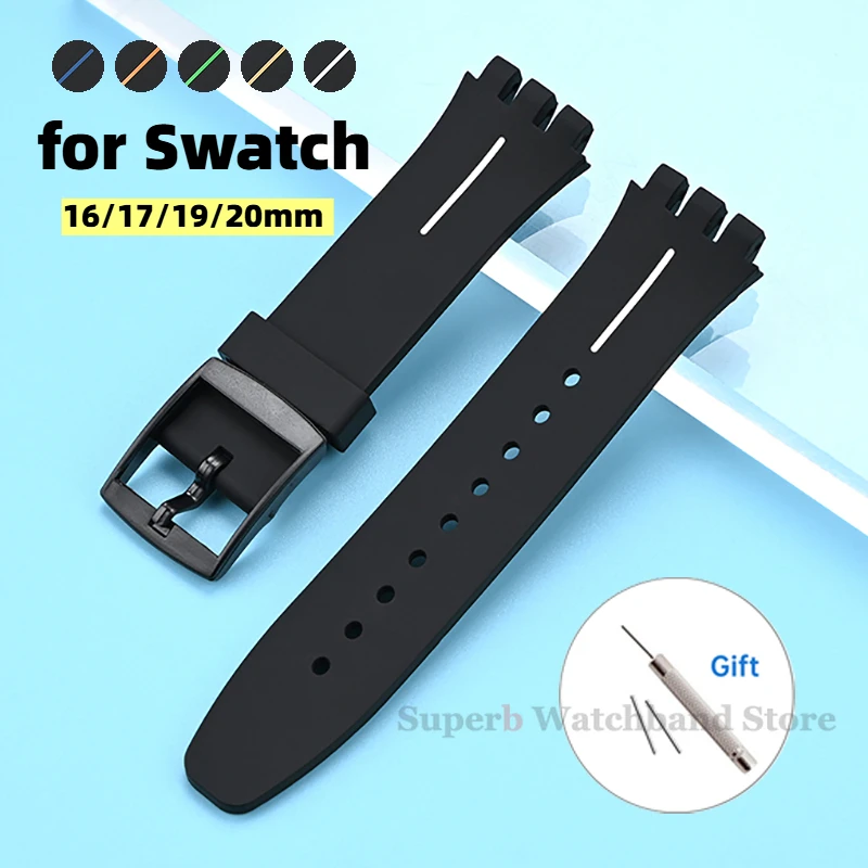 

Soft Silicone Watch Straps for Swatch 16mm 17mm 19mm 20mm Waterproof Sport Bracelet for Men Women Replacement Watch Accessories