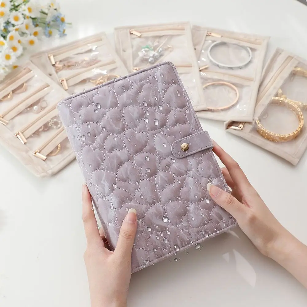 PU Leather Jewelry Storage Book Velvet Interior with Snap Button Jewelry Packaging Box Clear Pockets