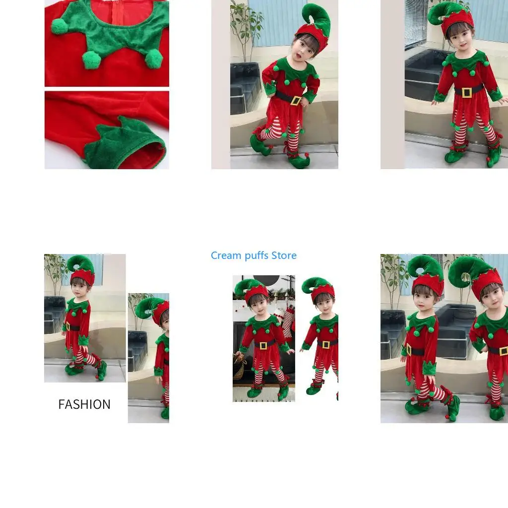 50LE Elf Cosplay Outfit with Elf Suits Elf Hat and Shoe Covers for Boy Girl Birthday