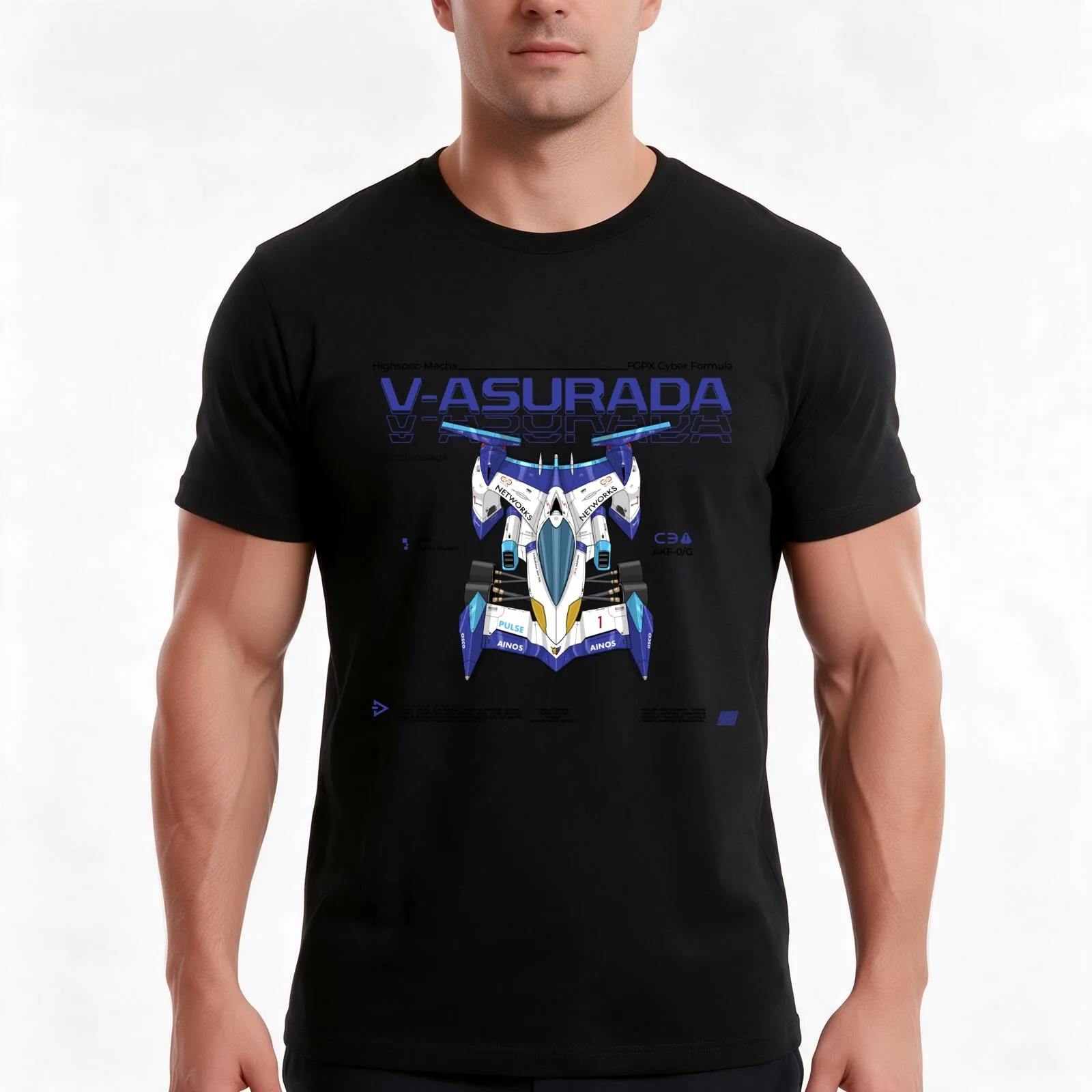 Cyber Formula : Sugo - V-Asurada AKF-0/G detailed illustration with urban graphic design T-Shirt, Summer Casual Cotton Tee