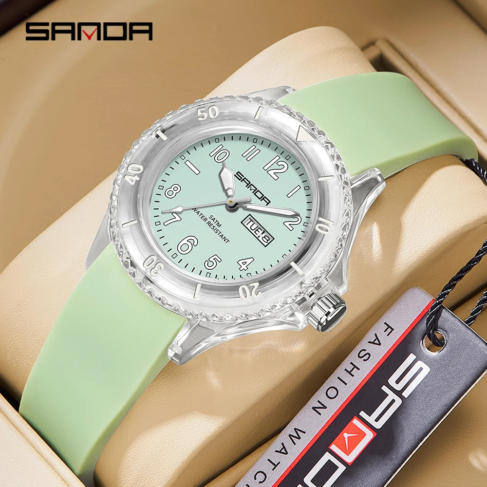 Sanda Brand Electronic Quartz Watch Outdoor Waterproof Simple Calendar Transparent Case Popular Quartz Watch for Children 9062