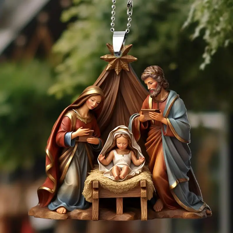 Weihnachts baum hängen Ornamente Krippe Acryl heilige Familie Statue bunten Anhänger mit Seil Festival Geschenk Wohnkultur