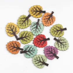 20pcs 30mm Colorful Retro Tree Shape Wooden Buttons For Clothing Sewing Accessories Scrapbooking Crafts DIY botones Decoration