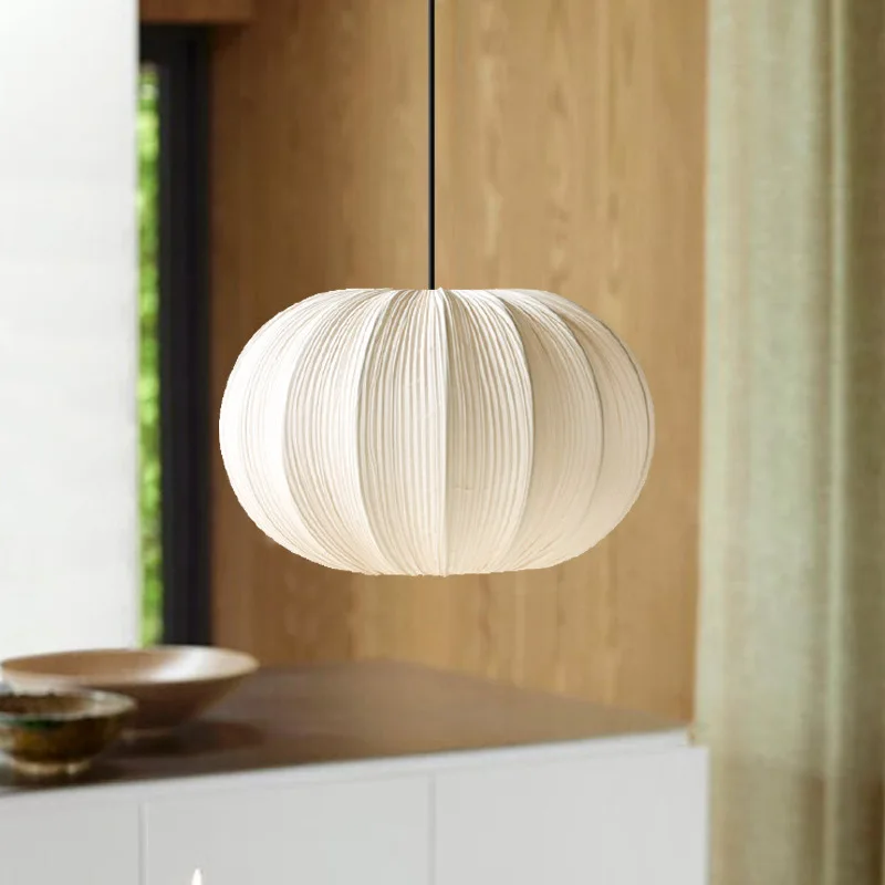 Japanese Wabi-Sabi Pleated Fabric Led Pendant Lights For Dining Room B&B Chandelier Lighting Home Decoration Study Bedroom Lamps