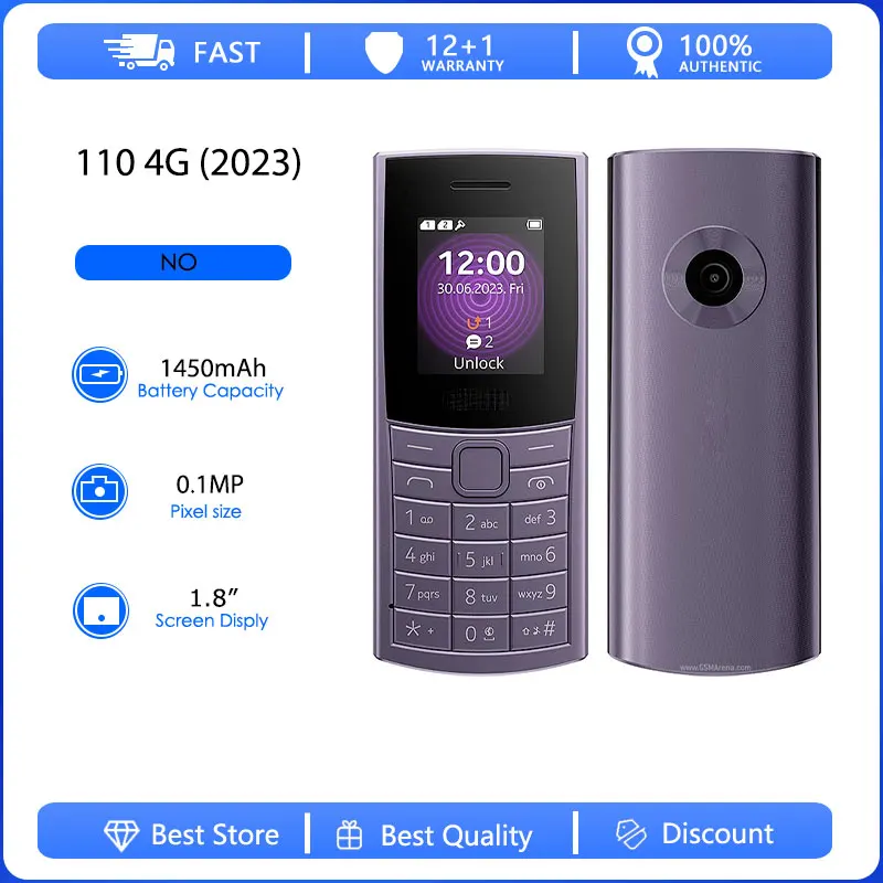 Восстановленный оригинальный мобильный телефон 110 4G (2023) с разблокировкой, аккумулятором 1450 мАч, камерой 0.1 МП, русской, арабской, ивритской клавиатурой, произведено в Финляндии Восстановленный оригинальный мобильный телефон 110 4G (2023) с разблокировкой, аккумулятором 1450 мАч, камерой 0.1 МП, русской, арабской, ивритской клавиатурой, произведено в Финляндии
