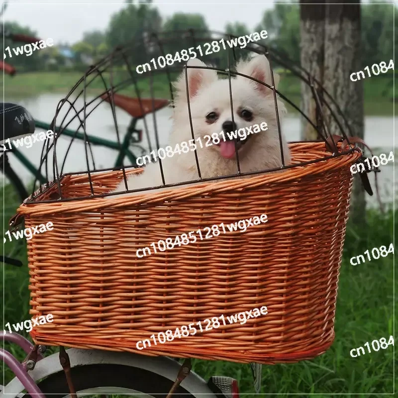 Bicycle Pet Cage Car Basket Storage Basket with Iron Cover Dog Cage Storage Basket Rear Frame Woven