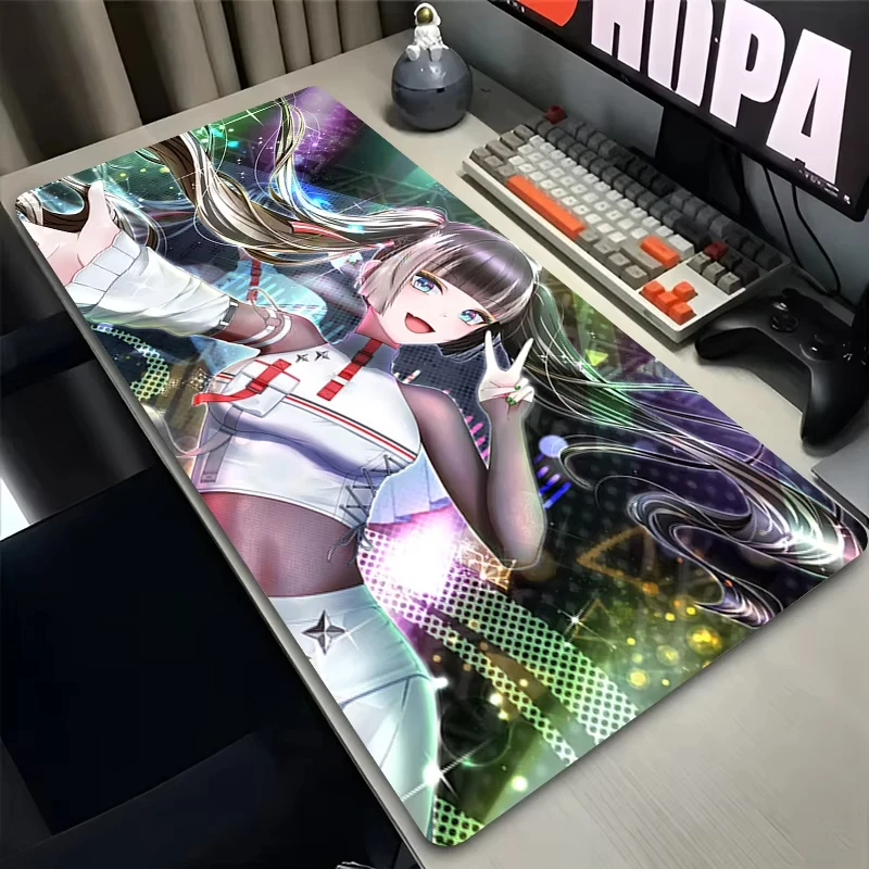 Anime Mouse Pad Gamer XXL Keyboard Mat Multi Color Twin Hair Group Girls Neon City Night Street Anime Office Gaming Home Desk