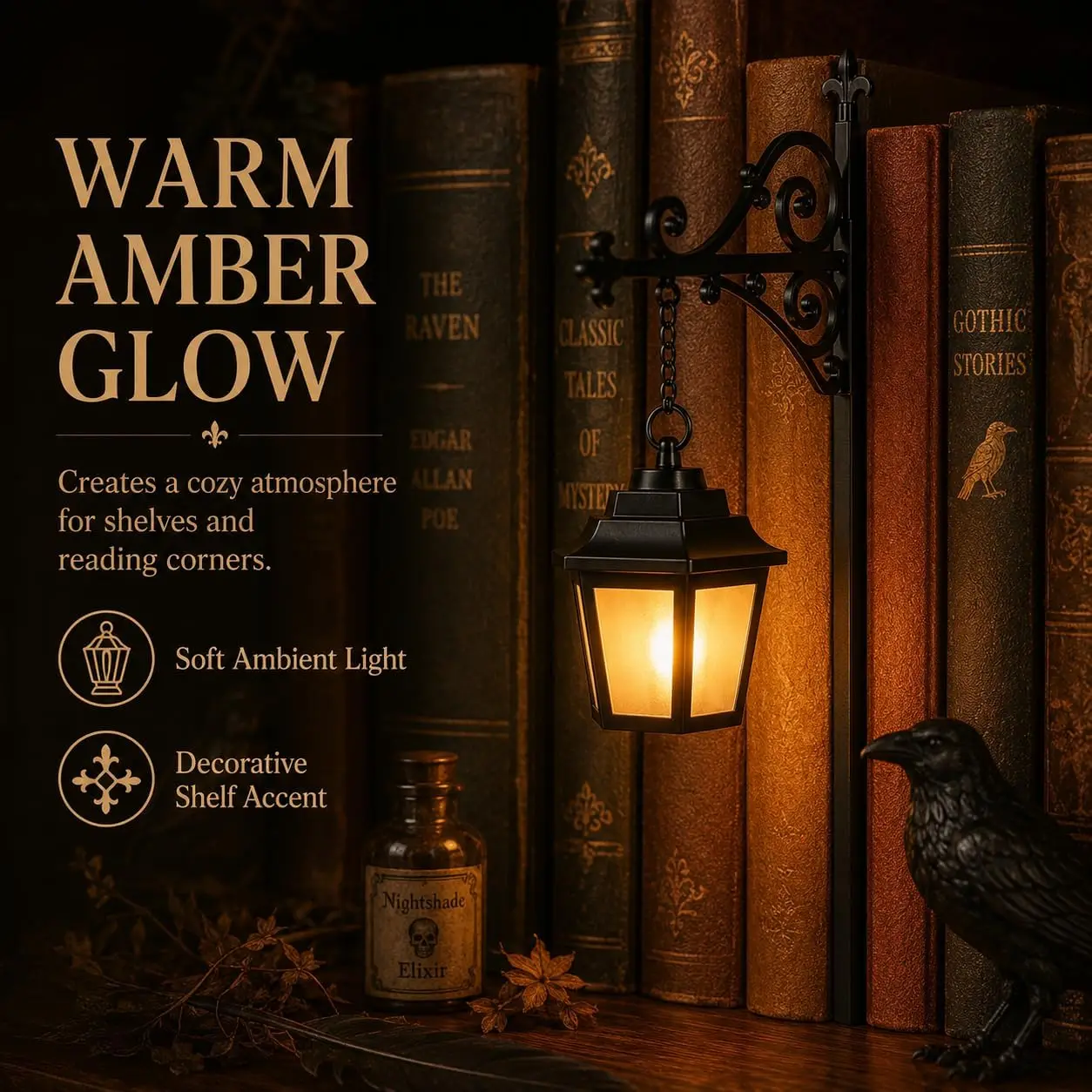 Library Lantern-Decorative Bookshelf Lighting, Reading Book Shelf Lights for Bookworms, Antique Led Books Nook Lamp Ornament