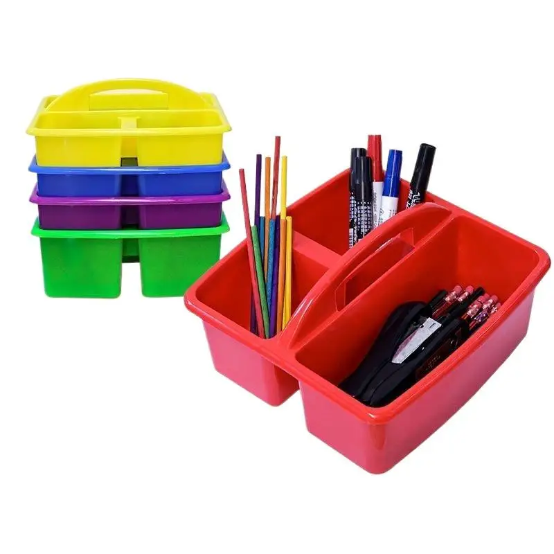 Tragbare Aufbewahrungsbox aus Kunststoff mit 3 Fächern, Schreibtisch-Organizer für Kunstpinsel – Detail 6