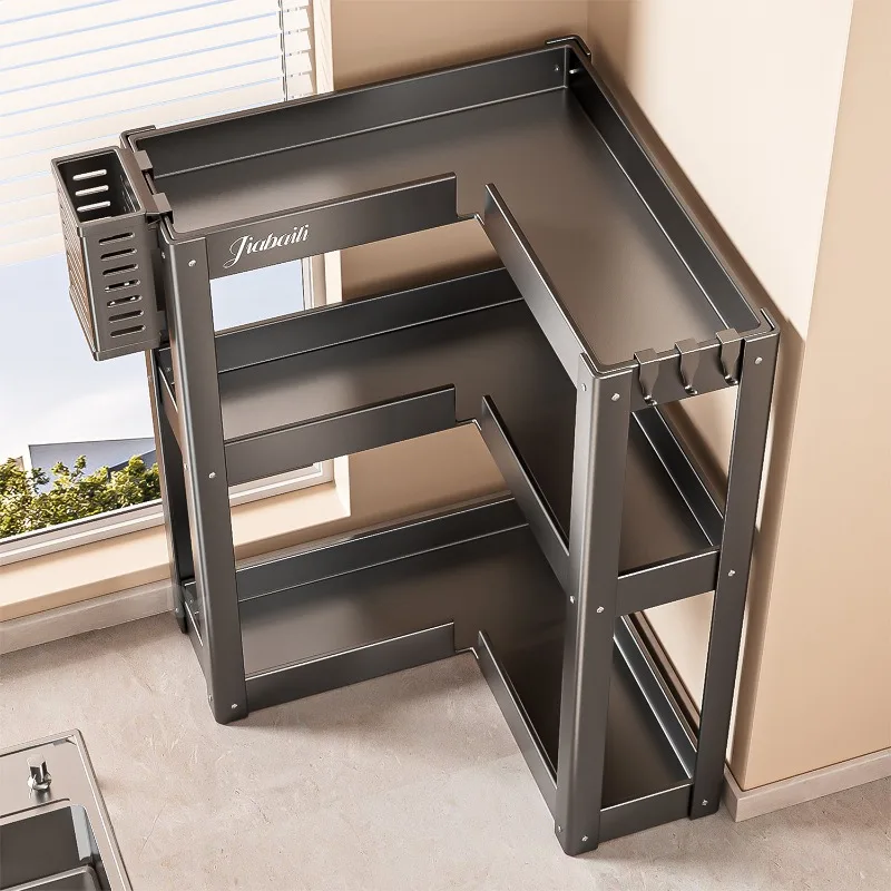 Carbon Steel Corner Rack, Thickened 90° Countertop Shelf Expandable Sturdy Frame Rustproof Spice Knife Holder for Kitchen Counte