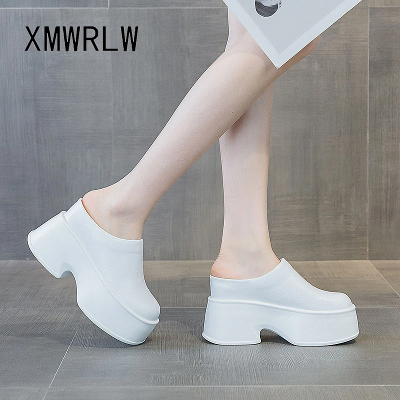 

XMWRLW женские летние тапочки на платформе из натуральной кожи, модные женские летние тапочки на высоком каблуке 11 см с резиновой подошвой, нескользящие женские летние тапочки