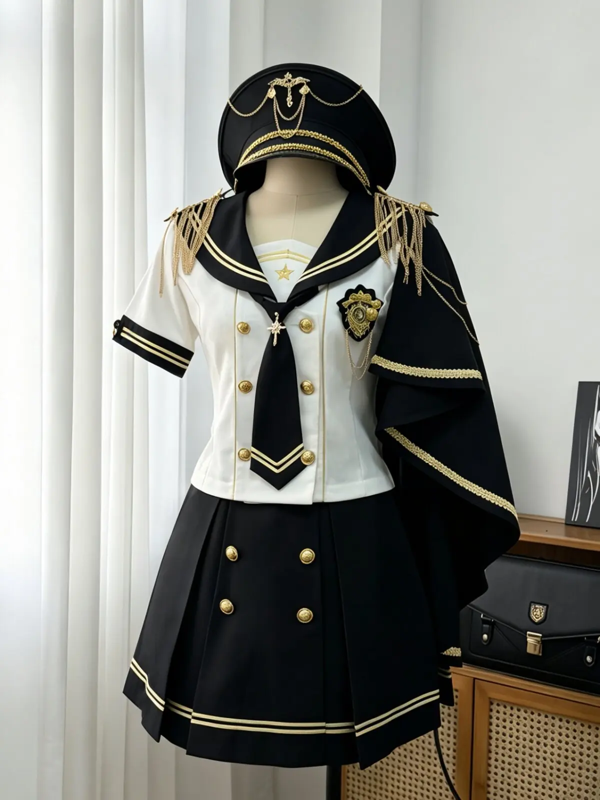 JK Sailor Suit Sweet and Handsome Suit Lolita 3 Piece Set Long Sleeve/ Short Sleeve Top Tassel Cape 39cm/70 Cm Pleated Skirt view 5