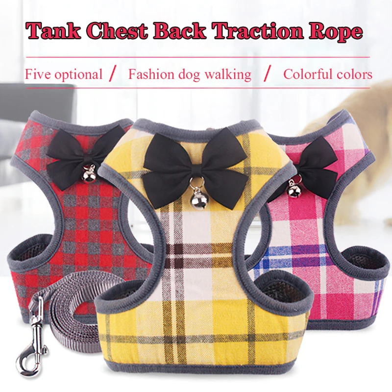 

vest pet chest strap new anti-break leash cat teddy pet plaid chest back