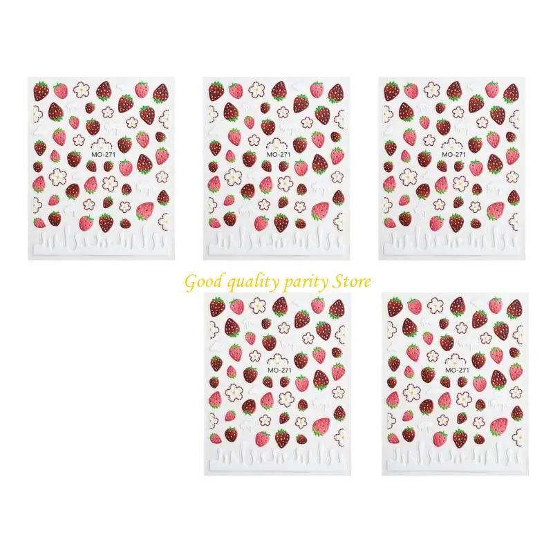 M4YA 여름 네일 스티커 5 개의 생생한 과일 디자인 세트 냄새가없는 방수 네일 아트 네일 데칼을위한 여자와 십대