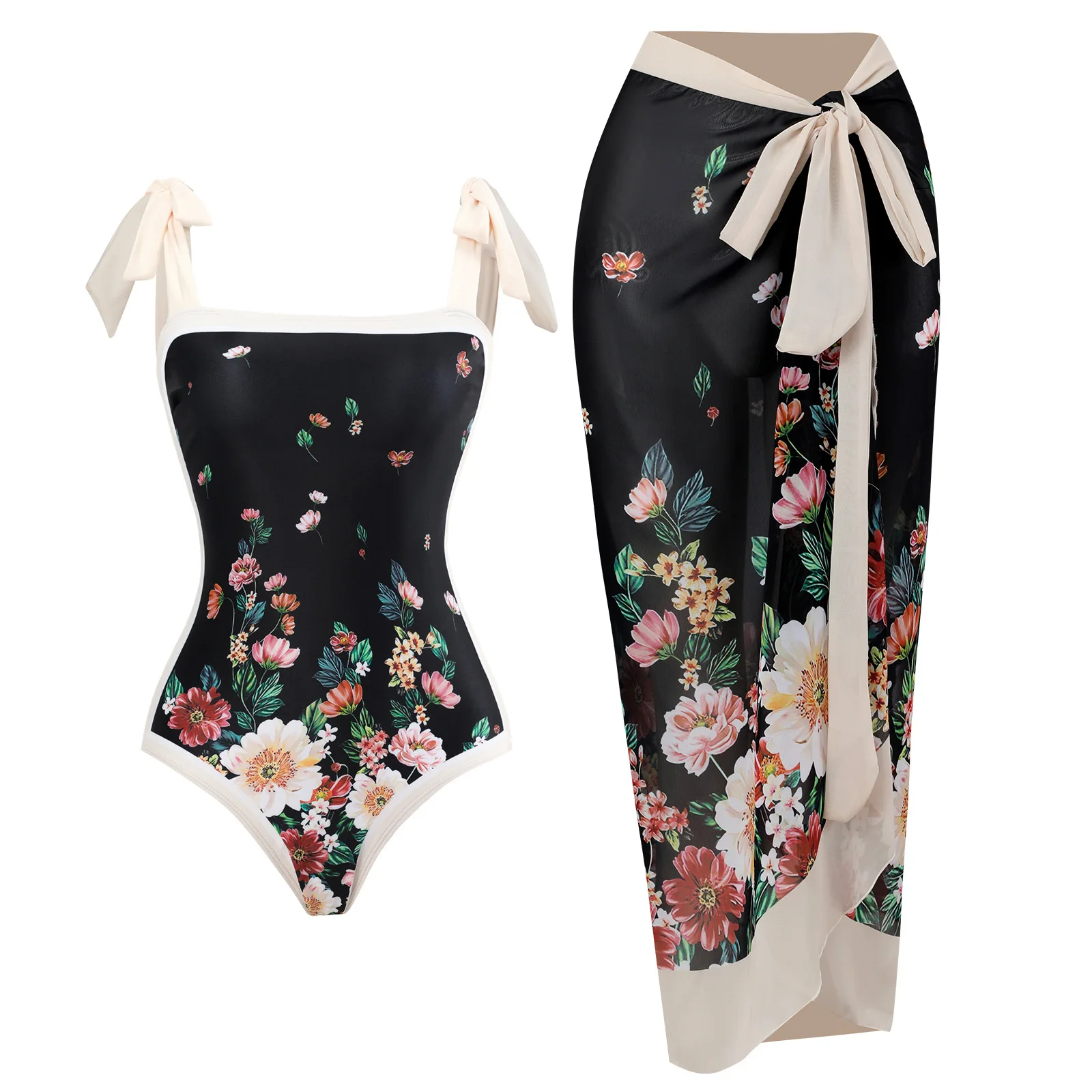 One Piece Swimsuit Bikini with Skirt Swimwear Summer Women Bowknot Cover Up 2026 New Luxury Elegant Brazilian Beach Bathing Suit