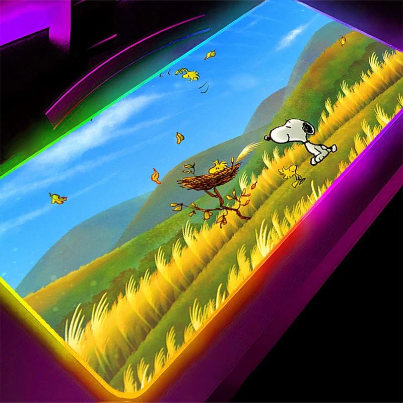 لوحة ماوس RGB سنوبي بإضاءة خلفية كبيرة للمكتب والكمبيوتر المحمول وملحقات ألعاب الكمبيوتر ولوحة المفاتيح ولوحة المفاتيح وحصيرة مكتبية