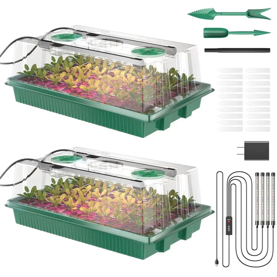 

Starter Tray, 80Cells Seedling Starter Trays with Grow Light and Humidity Dome, Reusable Seed Germination Kit for Indoor Gardeni