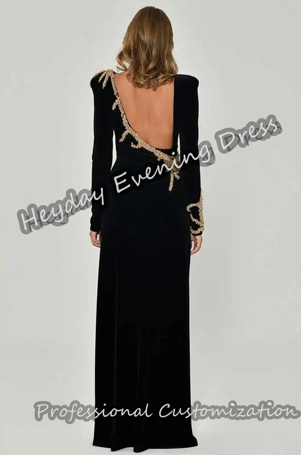 Heyday Scoop Neckline Saudi Arabia Long Sleeves A-Line Prom Gown Velour Floor Length Elegant Evening Party Dress For Women 2024