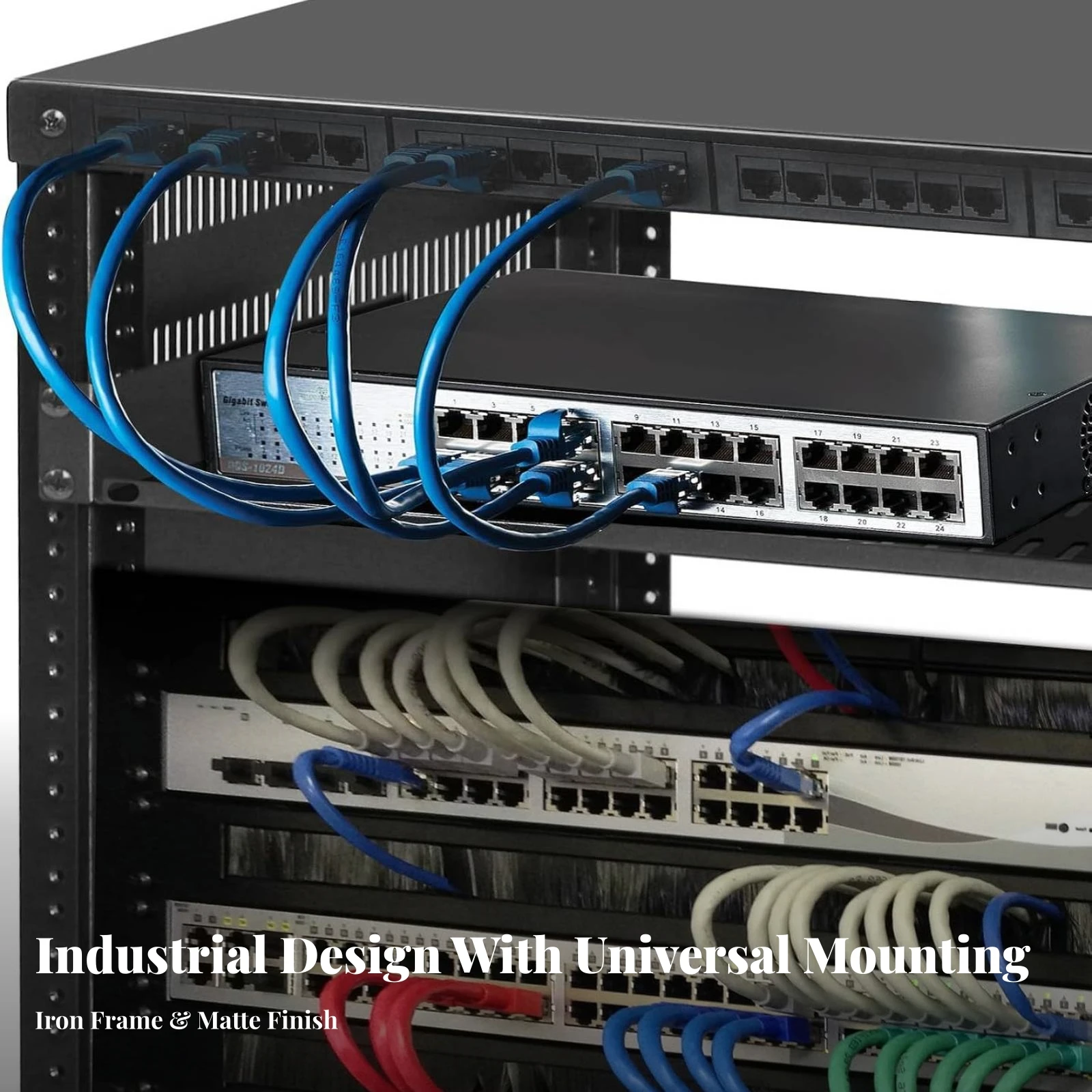 12U Rack Cabinet 19-Inch Compatible Open Frame Rack Cabinet Space-Saving Cold-Rolled Steel for Office, Studio